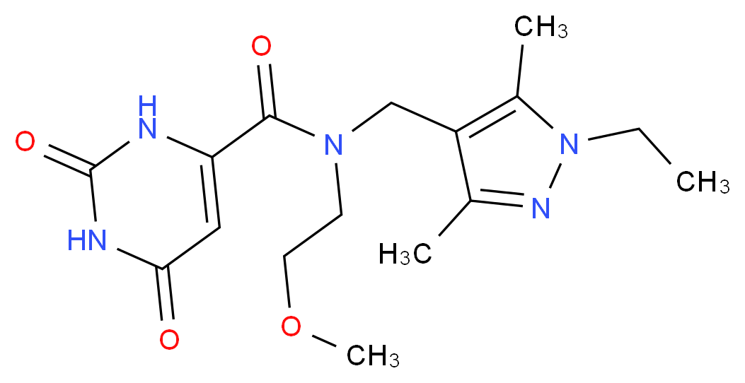 N-[(1-ethyl-3,5-dimethyl-1H-pyrazol-4-yl)methyl]-N-(2-methoxyethyl)-2,6-dioxo-1,2,3,6-tetrahydropyrimidine-4-carboxamide_分子结构_CAS_)