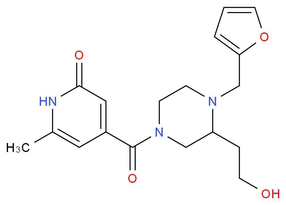 4-{[4-(2-furylmethyl)-3-(2-hydroxyethyl)piperazin-1-yl]carbonyl}-6-methylpyridin-2(1H)-one_分子结构_CAS_)