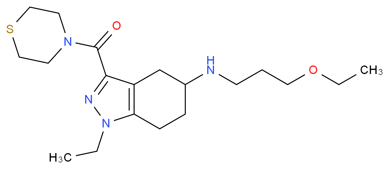 N-(3-ethoxypropyl)-1-ethyl-3-(4-thiomorpholinylcarbonyl)-4,5,6,7-tetrahydro-1H-indazol-5-amine_分子结构_CAS_)