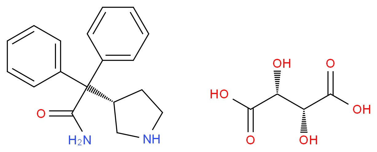 (2R,3R)-2,3-dihydroxybutanedioic acid; 2,2-diphenyl-2-[(3S)-pyrrolidin-3-yl]acetamide_分子结构_CAS_134002-26-9