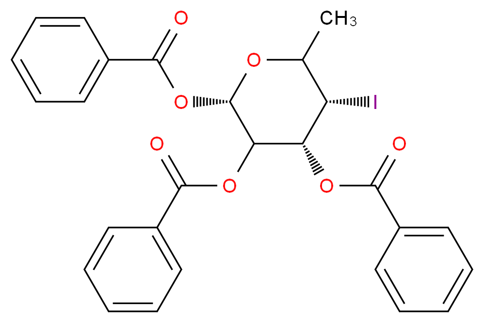 (2S,4R,5S)-2,3-bis(benzoyloxy)-5-iodo-6-methyloxan-4-yl benzoate_分子结构_CAS_132867-78-8