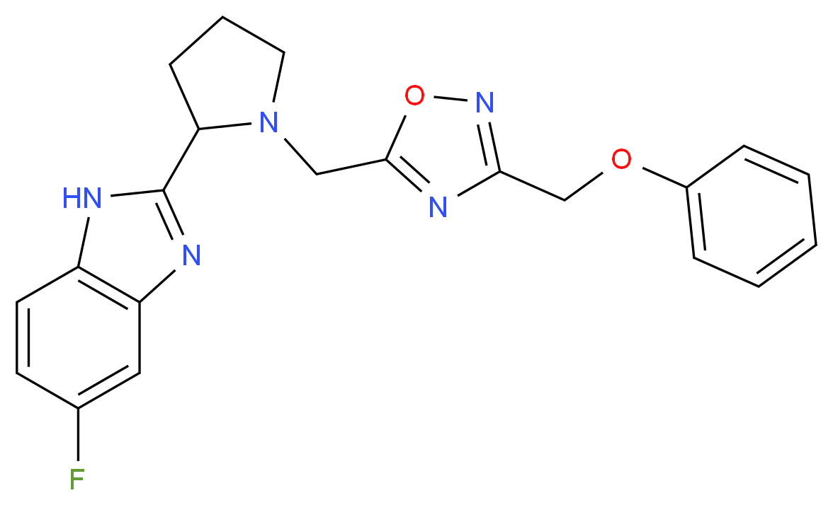 5-fluoro-2-(1-{[3-(phenoxymethyl)-1,2,4-oxadiazol-5-yl]methyl}-2-pyrrolidinyl)-1H-benzimidazole_分子结构_CAS_)