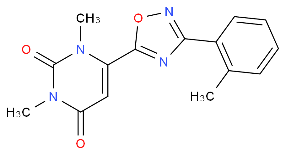 1,3-dimethyl-6-[3-(2-methylphenyl)-1,2,4-oxadiazol-5-yl]-2,4(1H,3H)-pyrimidinedione_分子结构_CAS_)