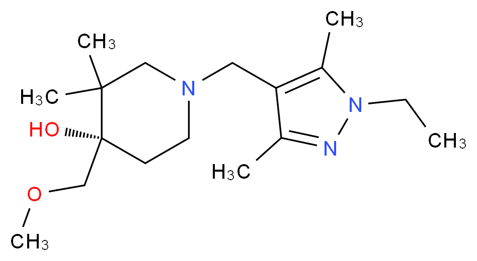 (4S*)-1-[(1-ethyl-3,5-dimethyl-1H-pyrazol-4-yl)methyl]-4-(methoxymethyl)-3,3-dimethylpiperidin-4-ol_分子结构_CAS_)