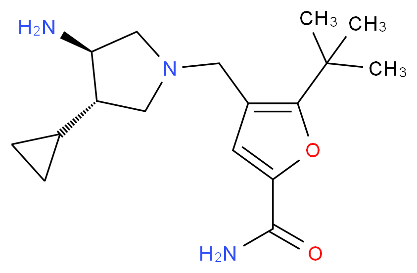 4-{[(3R*,4S*)-3-amino-4-cyclopropyl-1-pyrrolidinyl]methyl}-5-tert-butyl-2-furamide_分子结构_CAS_)