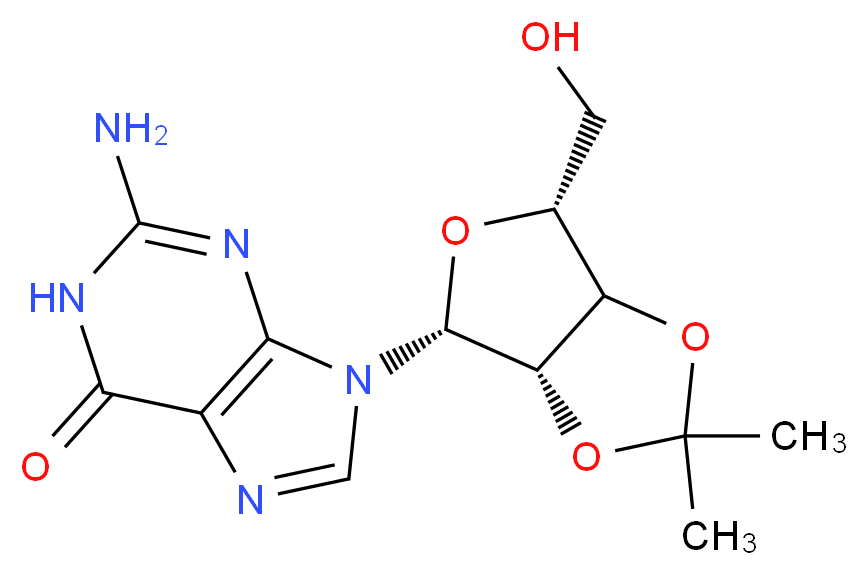 9-[(3aS,4R,6R)-6-(hydroxymethyl)-2,2-dimethyl-tetrahydro-2H-furo[3,4-d][1,3]dioxol-4-yl]-2-amino-6,9-dihydro-1H-purin-6-one_分子结构_CAS_362-76-5