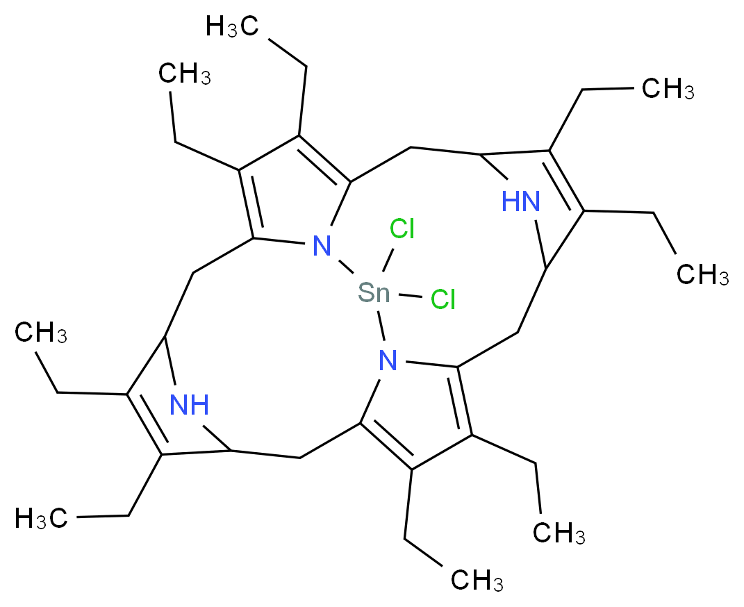 22,22-dichloro-4,5,9,10,14,15,19,20-octaethyl-21,23,24,25-tetraaza-22-stannahexacyclo[9.9.3.1<sup>3</sup>,<sup>6</sup>.1<sup>1</sup><sup>3</sup>,<sup>1</sup><sup>6</sup>.0<sup>8</sup>,<sup>2</sup><sup>3</sup>.0<sup>1</sup><sup>8</sup>,<sup>2</sup><sup>1</sup>]pentacosa-1(20),4,8,10,14,18-hexaene_分子结构_CAS_25777-43-9