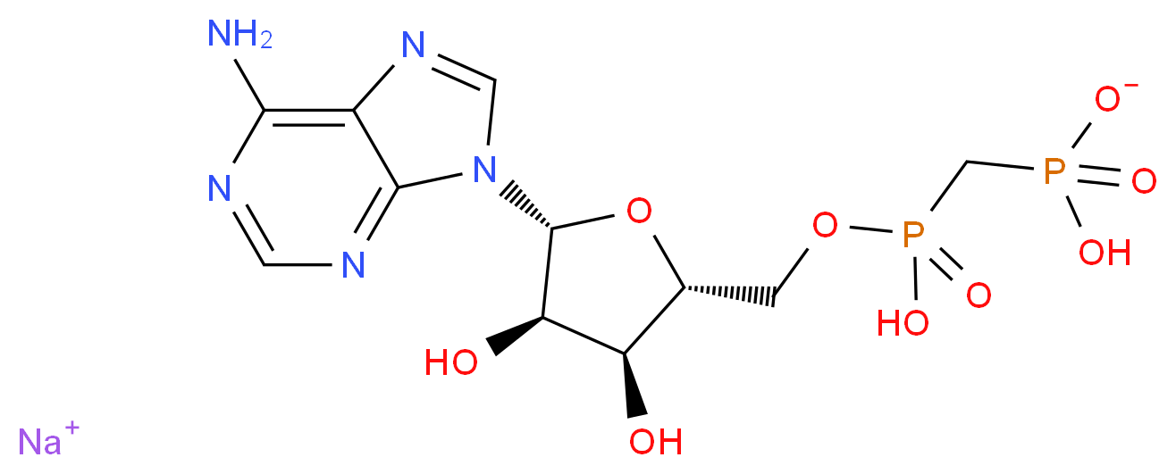 sodium hydrogen [({[(2R,3S,4R,5R)-5-(6-amino-9H-purin-9-yl)-3,4-dihydroxyoxolan-2-yl]methoxy}(hydroxy)phosphoryl)methyl]phosphonate_分子结构_CAS_104835-70-3