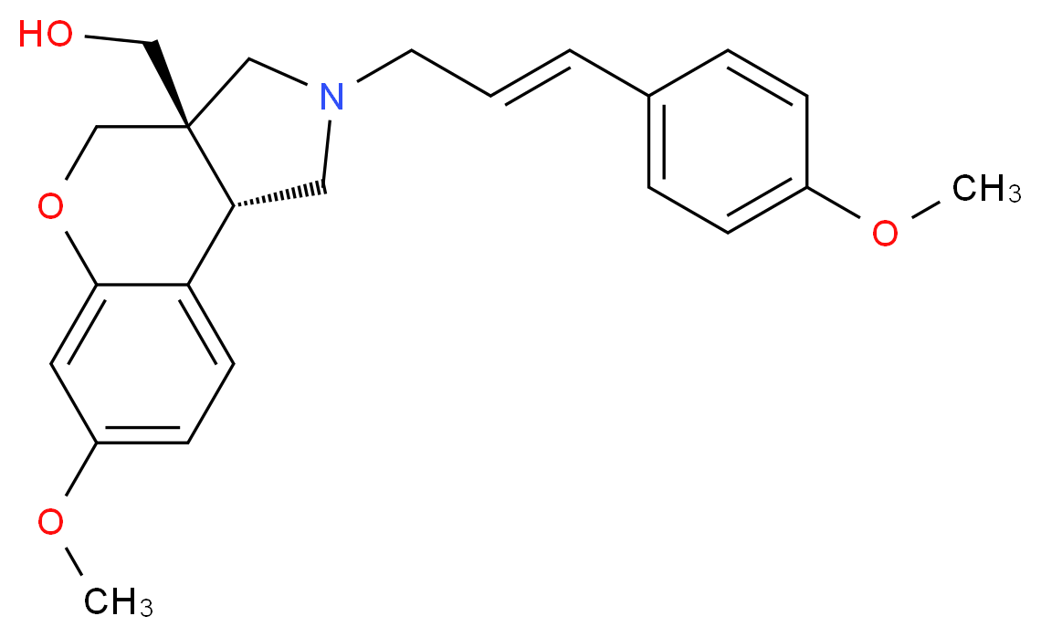 [(3aS*,9bS*)-7-methoxy-2-[(2E)-3-(4-methoxyphenyl)prop-2-en-1-yl]-1,2,3,9b-tetrahydrochromeno[3,4-c]pyrrol-3a(4H)-yl]methanol_分子结构_CAS_)