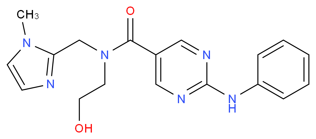 2-anilino-N-(2-hydroxyethyl)-N-[(1-methyl-1H-imidazol-2-yl)methyl]pyrimidine-5-carboxamide_分子结构_CAS_)