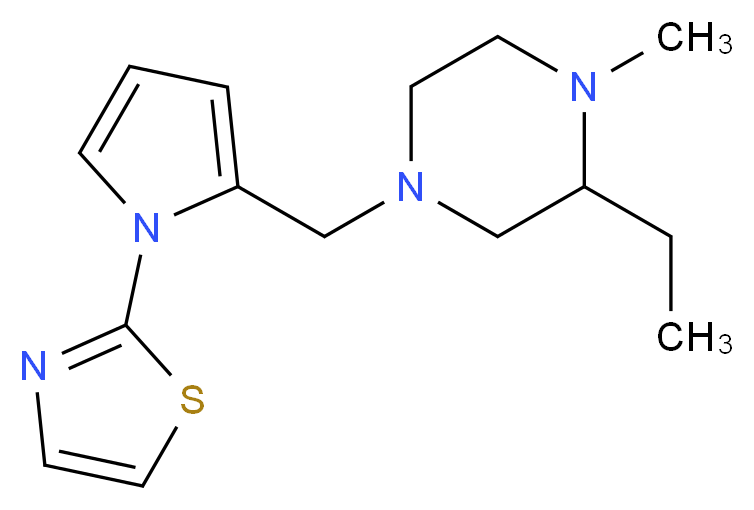 2-ethyl-1-methyl-4-{[1-(1,3-thiazol-2-yl)-1H-pyrrol-2-yl]methyl}piperazine_分子结构_CAS_)