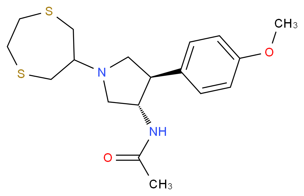 N-[(3S*,4R*)-1-(1,4-dithiepan-6-yl)-4-(4-methoxyphenyl)-3-pyrrolidinyl]acetamide_分子结构_CAS_)