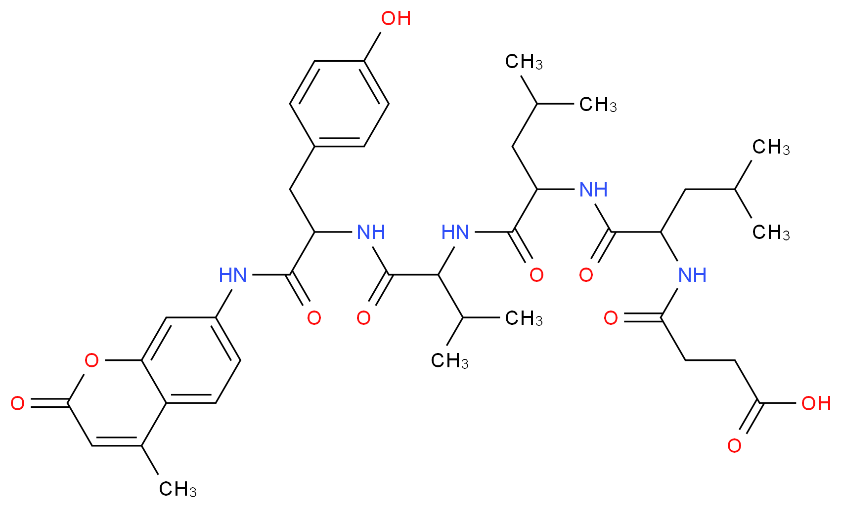 3-{[1-({1-[(1-{[2-(4-hydroxyphenyl)-1-[(4-methyl-2-oxo-2H-chromen-7-yl)carbamoyl]ethyl]carbamoyl}-2-methylpropyl)carbamoyl]-3-methylbutyl}carbamoyl)-3-methylbutyl]carbamoyl}propanoic acid_分子结构_CAS_94367-21-2