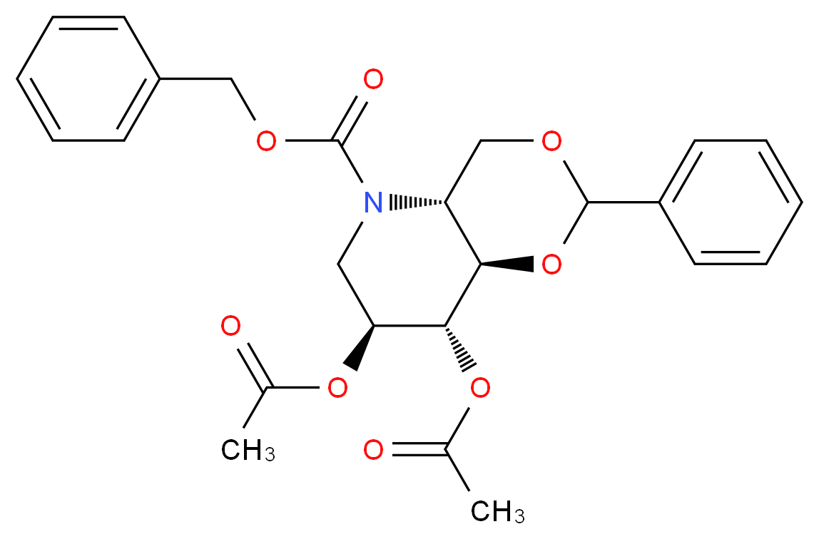 benzyl (4aR,7S,8R,8aR)-7,8-bis(acetyloxy)-2-phenyl-octahydro-[1,3]dioxino[5,4-b]pyridine-5-carboxylate_分子结构_CAS_153373-52-5