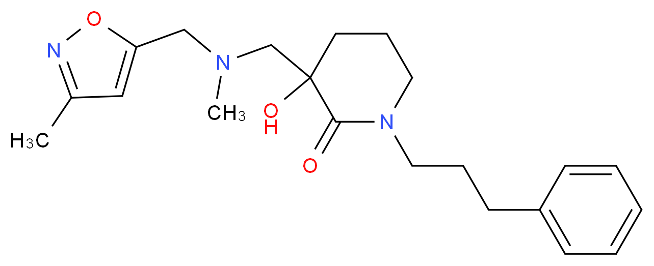 3-hydroxy-3-({methyl[(3-methylisoxazol-5-yl)methyl]amino}methyl)-1-(3-phenylpropyl)piperidin-2-one_分子结构_CAS_)
