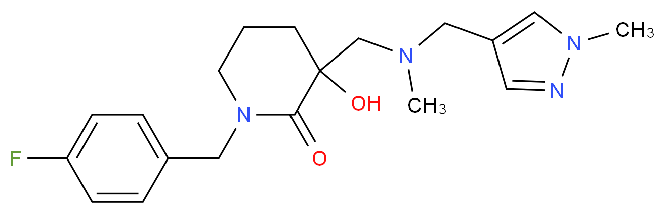 1-(4-fluorobenzyl)-3-hydroxy-3-({methyl[(1-methyl-1H-pyrazol-4-yl)methyl]amino}methyl)-2-piperidinone_分子结构_CAS_)