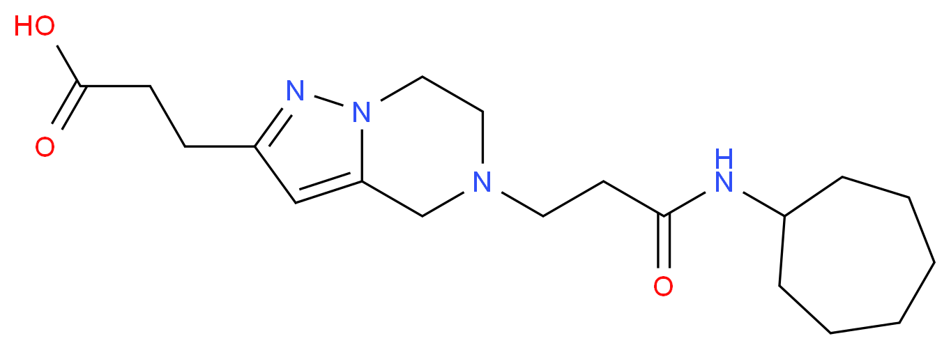 3-{5-[3-(cycloheptylamino)-3-oxopropyl]-4,5,6,7-tetrahydropyrazolo[1,5-a]pyrazin-2-yl}propanoic acid_分子结构_CAS_)