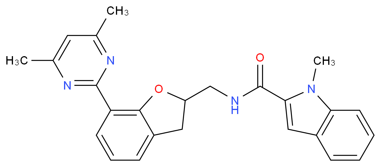 N-{[7-(4,6-dimethyl-2-pyrimidinyl)-2,3-dihydro-1-benzofuran-2-yl]methyl}-1-methyl-1H-indole-2-carboxamide_分子结构_CAS_)