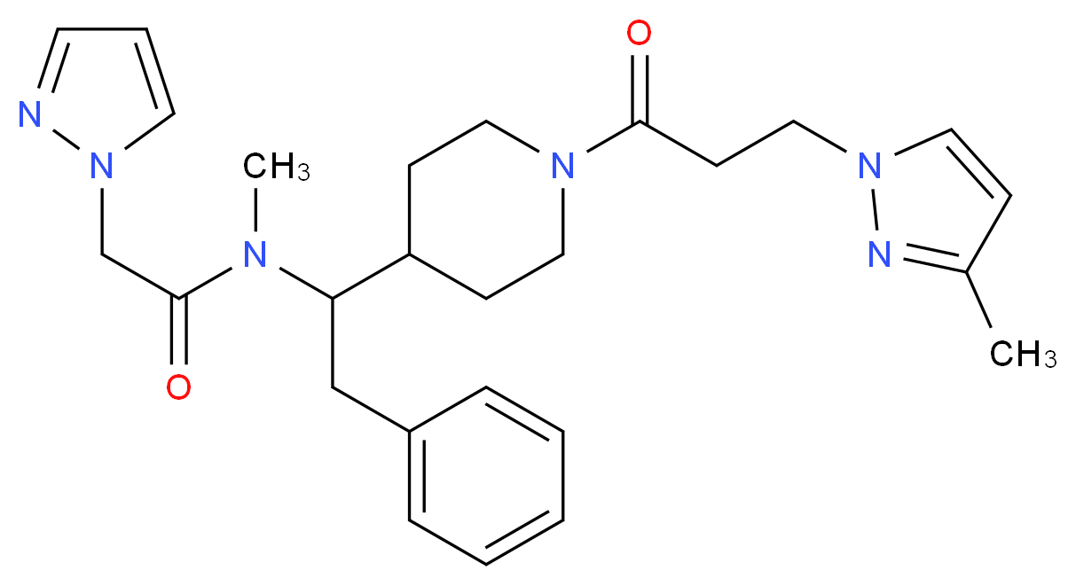 N-methyl-N-(1-{1-[3-(3-methyl-1H-pyrazol-1-yl)propanoyl]-4-piperidinyl}-2-phenylethyl)-2-(1H-pyrazol-1-yl)acetamide_分子结构_CAS_)