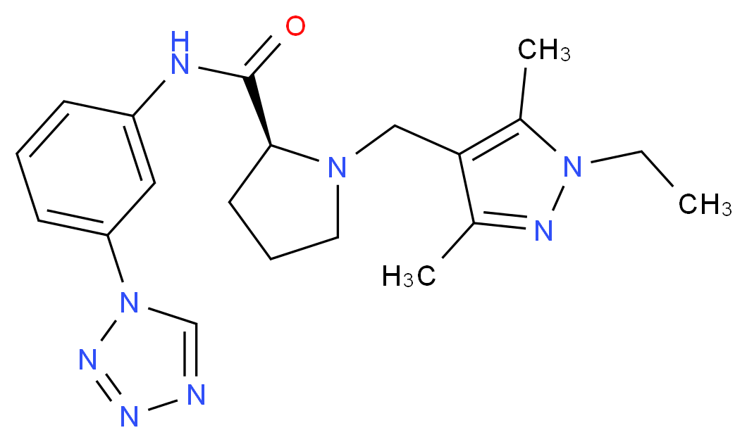 1-[(1-ethyl-3,5-dimethyl-1H-pyrazol-4-yl)methyl]-N-[3-(1H-tetrazol-1-yl)phenyl]-L-prolinamide_分子结构_CAS_)