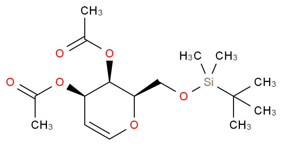 (2R,3R,4R)-4-(acetyloxy)-2-{[(tert-butyldimethylsilyl)oxy]methyl}-3,4-dihydro-2H-pyran-3-yl acetate_分子结构_CAS_136656-49-0