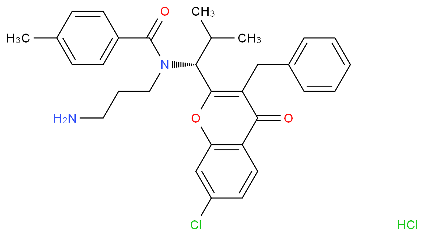 N-(3-aminopropyl)-N-[(1R)-1-(3-benzyl-7-chloro-4-oxo-4H-chromen-2-yl)-2-methylpropyl]-4-methylbenzamide hydrochloride_分子结构_CAS_940929-33-9