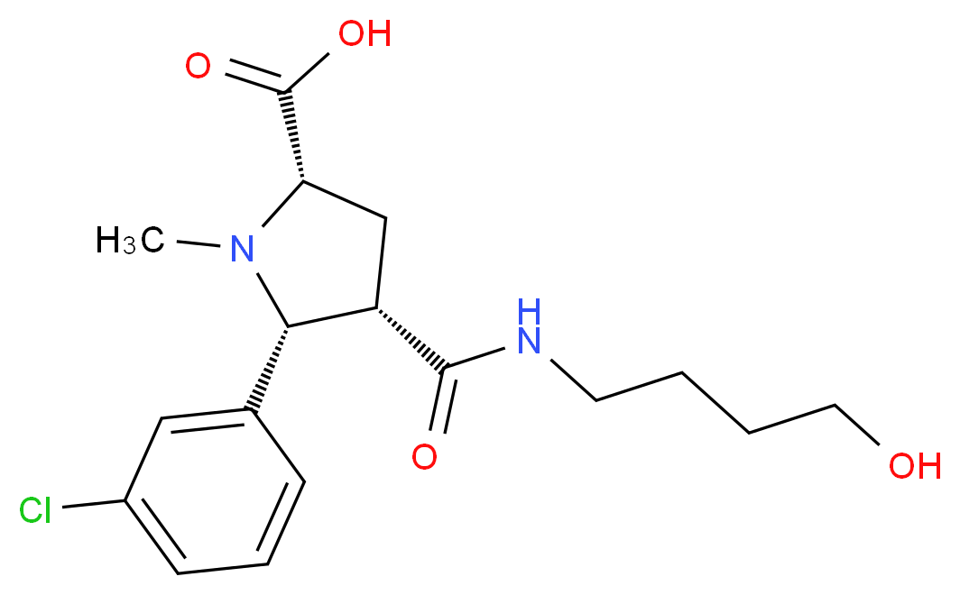 (2S*,4S*,5R*)-5-(3-chlorophenyl)-4-{[(4-hydroxybutyl)amino]carbonyl}-1-methylpyrrolidine-2-carboxylic acid_分子结构_CAS_)