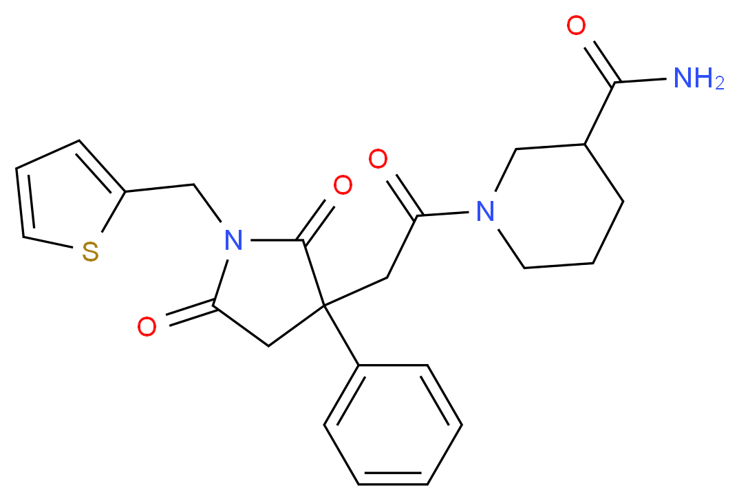 1-{[2,5-dioxo-3-phenyl-1-(2-thienylmethyl)-3-pyrrolidinyl]acetyl}-3-piperidinecarboxamide_分子结构_CAS_)