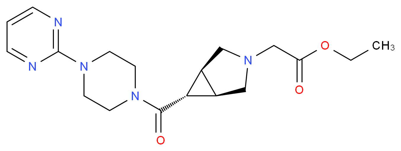 ethyl {(1R*,5S*,6r)-6-[(4-pyrimidin-2-ylpiperazin-1-yl)carbonyl]-3-azabicyclo[3.1.0]hex-3-yl}acetate_分子结构_CAS_)