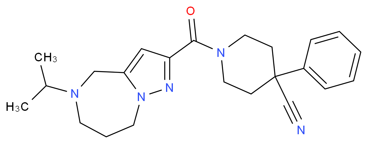 1-[(5-isopropyl-5,6,7,8-tetrahydro-4H-pyrazolo[1,5-a][1,4]diazepin-2-yl)carbonyl]-4-phenylpiperidine-4-carbonitrile_分子结构_CAS_)