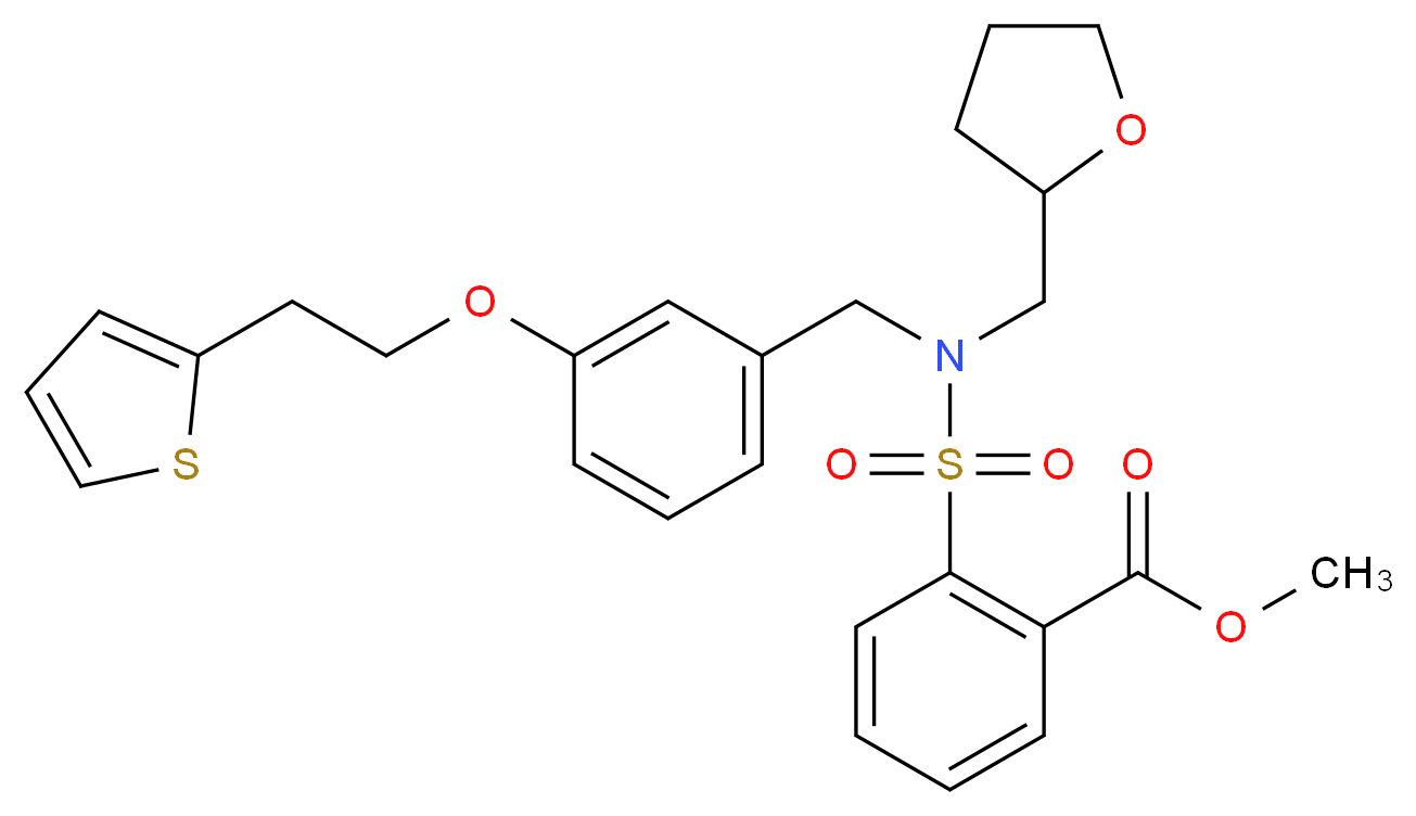methyl 2-[((tetrahydro-2-furanylmethyl){3-[2-(2-thienyl)ethoxy]benzyl}amino)sulfonyl]benzoate_分子结构_CAS_)