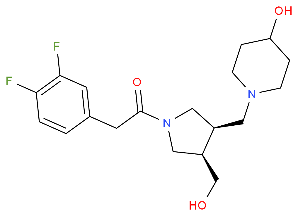 1-{[(3R*,4R*)-1-[(3,4-difluorophenyl)acetyl]-4-(hydroxymethyl)pyrrolidin-3-yl]methyl}piperidin-4-ol_分子结构_CAS_)
