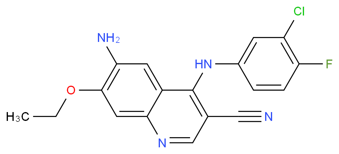 6-Amino-4-(3-chloro-4-fluoroanilino)-3-cyano-7-ethyloxyquinoline_分子结构_CAS_361162-95-0)