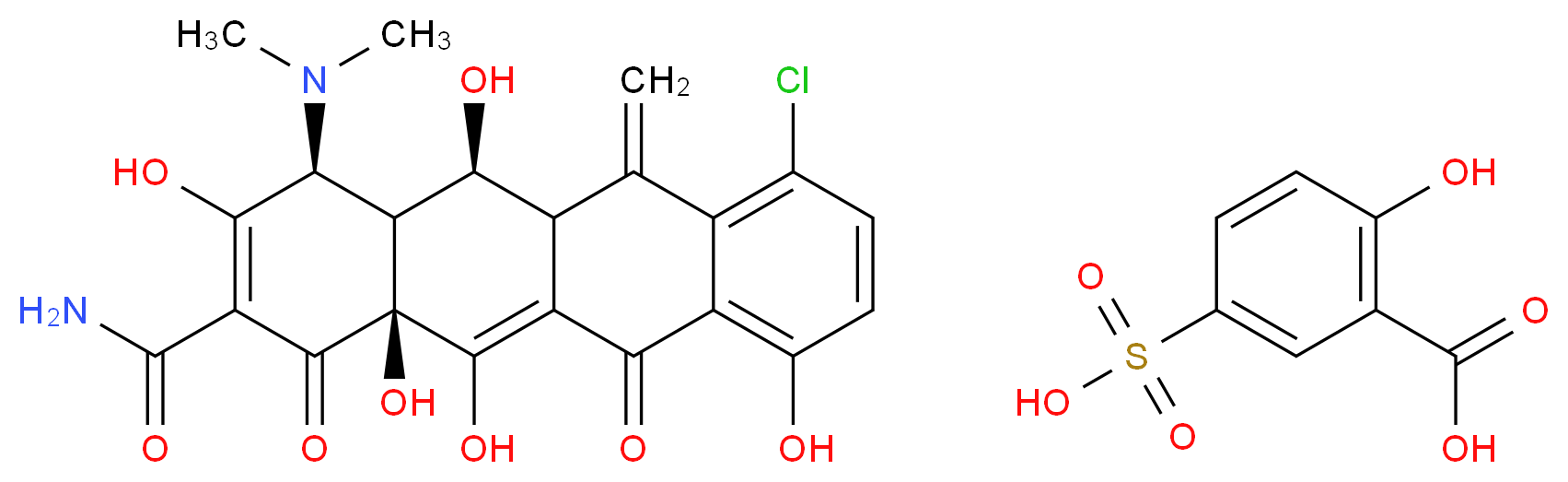 (4S,4aR,5S,12aS)-7-chloro-4-(dimethylamino)-3,5,10,12,12a-pentahydroxy-6-methylidene-1,11-dioxo-1,4,4a,5,5a,6,11,12a-octahydrotetracene-2-carboxamide; 2-hydroxy-5-sulfobenzoic acid_分子结构_CAS_73816-42-9