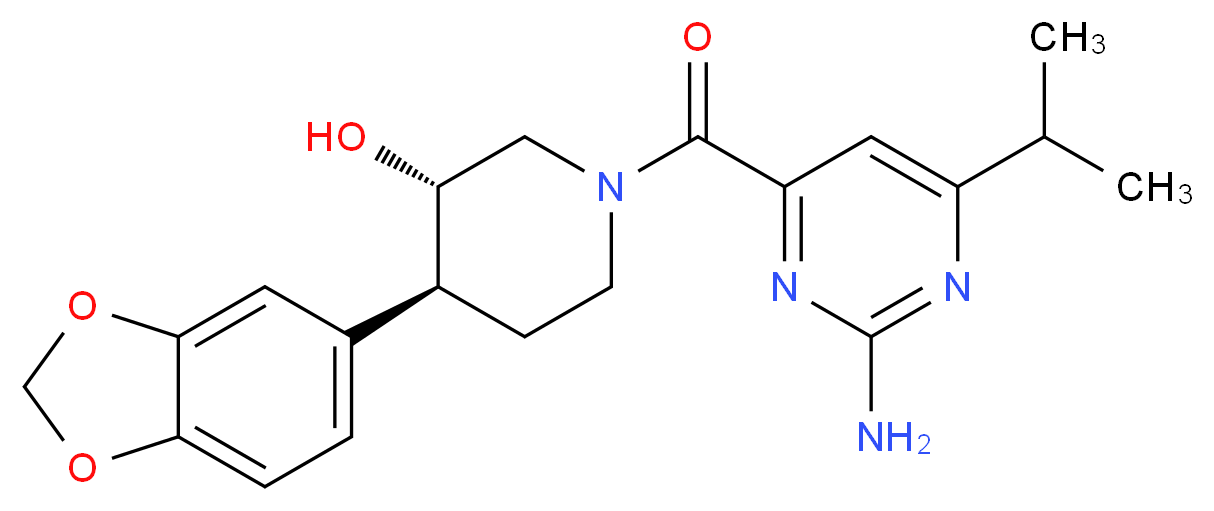 (3S*,4S*)-1-[(2-amino-6-isopropylpyrimidin-4-yl)carbonyl]-4-(1,3-benzodioxol-5-yl)piperidin-3-ol_分子结构_CAS_)