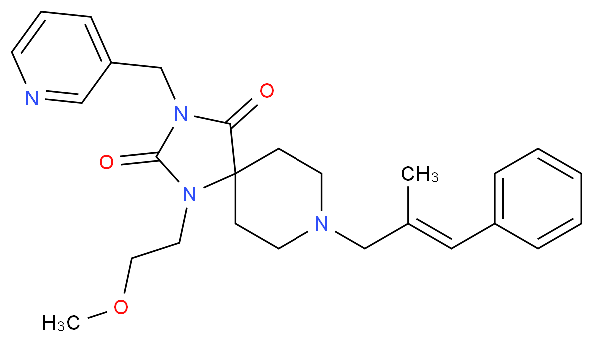 1-(2-methoxyethyl)-8-[(2E)-2-methyl-3-phenyl-2-propen-1-yl]-3-(3-pyridinylmethyl)-1,3,8-triazaspiro[4.5]decane-2,4-dione_分子结构_CAS_)