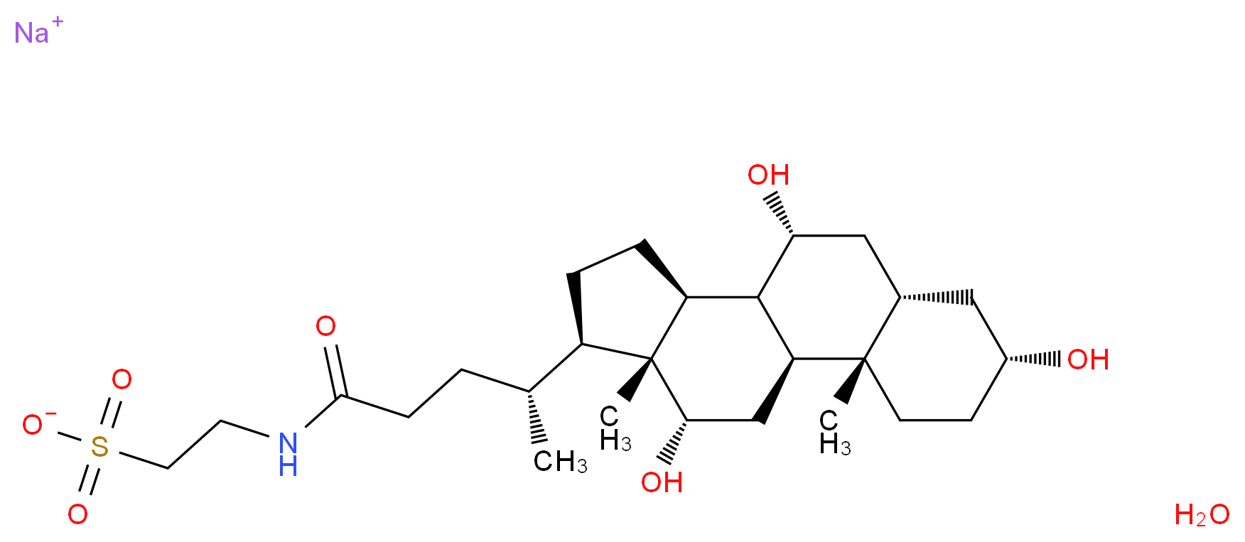 sodium 2-[(4R)-4-[(1S,2S,5R,7S,9R,10R,11S,14R,15R,16S)-5,9,16-trihydroxy-2,15-dimethyltetracyclo[8.7.0.0<sup>2</sup>,<sup>7</sup>.0<sup>1</sup><sup>1</sup>,<sup>1</sup><sup>5</sup>]heptadecan-14-yl]pentanamido]ethane-1-sulfonate hydrate_分子结构_CAS_345909-26-4