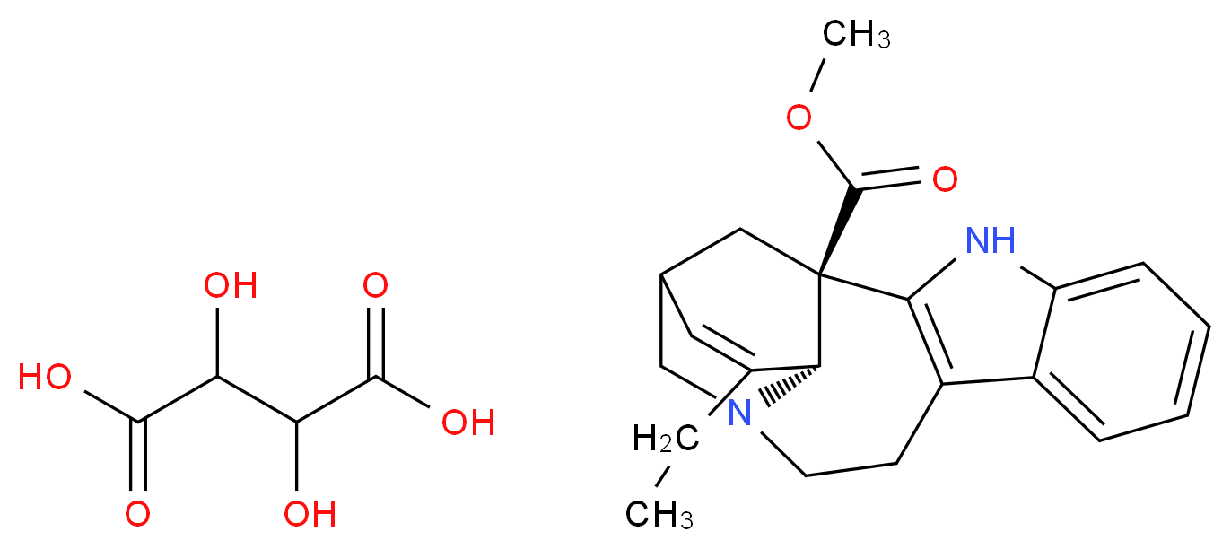 2,3-dihydroxybutanedioic acid methyl (1R,18R)-17-ethyl-3,13-diazapentacyclo[13.3.1.0<sup>2</sup>,<sup>1</sup><sup>0</sup>.0<sup>4</sup>,<sup>9</sup>.0<sup>1</sup><sup>3</sup>,<sup>1</sup><sup>8</sup>]nonadeca-2(10),4,6,8,16-pentaene-1-carboxylate_分子结构_CAS_4168-17-6