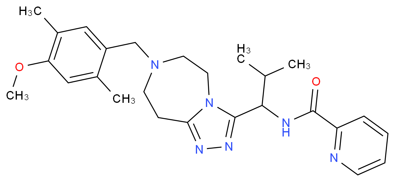 N-{1-[7-(4-methoxy-2,5-dimethylbenzyl)-6,7,8,9-tetrahydro-5H-[1,2,4]triazolo[4,3-d][1,4]diazepin-3-yl]-2-methylpropyl}-2-pyridinecarboxamide_分子结构_CAS_)