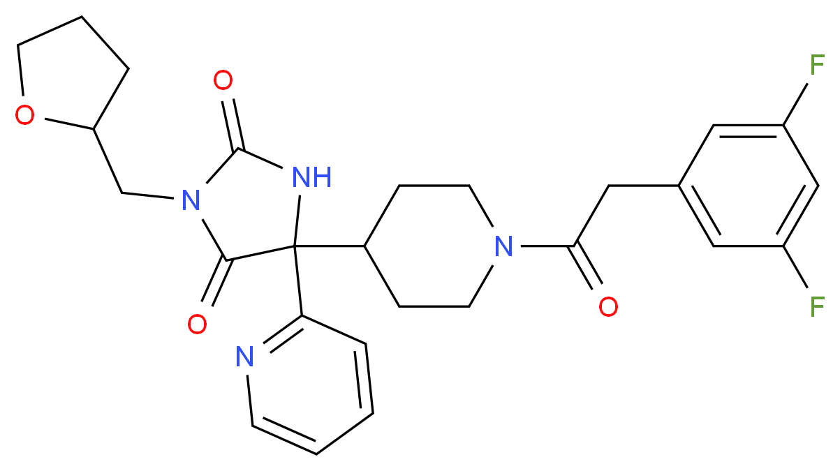 5-{1-[(3,5-difluorophenyl)acetyl]-4-piperidinyl}-5-(2-pyridinyl)-3-(tetrahydro-2-furanylmethyl)-2,4-imidazolidinedione_分子结构_CAS_)