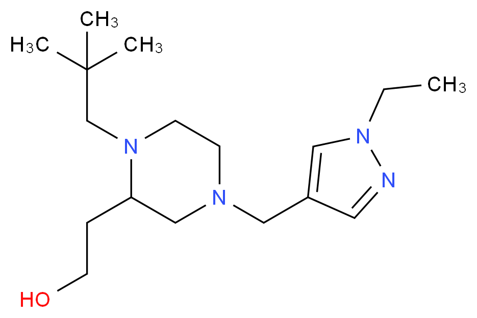 2-{1-(2,2-dimethylpropyl)-4-[(1-ethyl-1H-pyrazol-4-yl)methyl]-2-piperazinyl}ethanol_分子结构_CAS_)