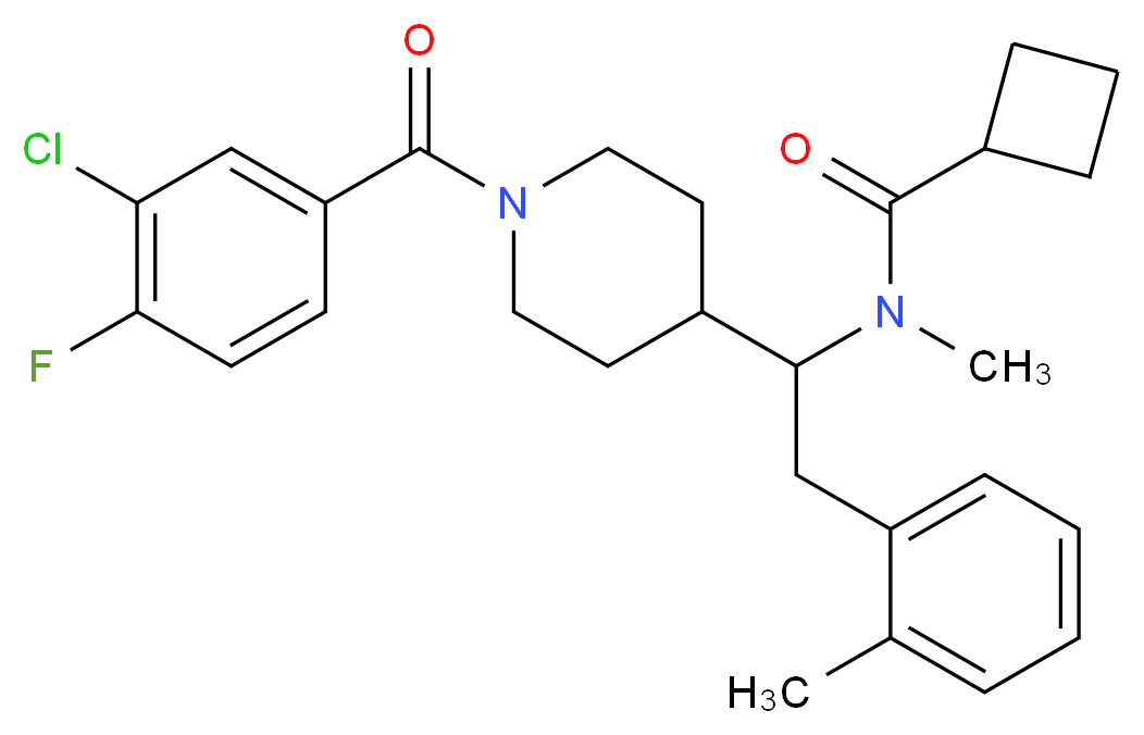 N-[1-[1-(3-chloro-4-fluorobenzoyl)-4-piperidinyl]-2-(2-methylphenyl)ethyl]-N-methylcyclobutanecarboxamide_分子结构_CAS_)