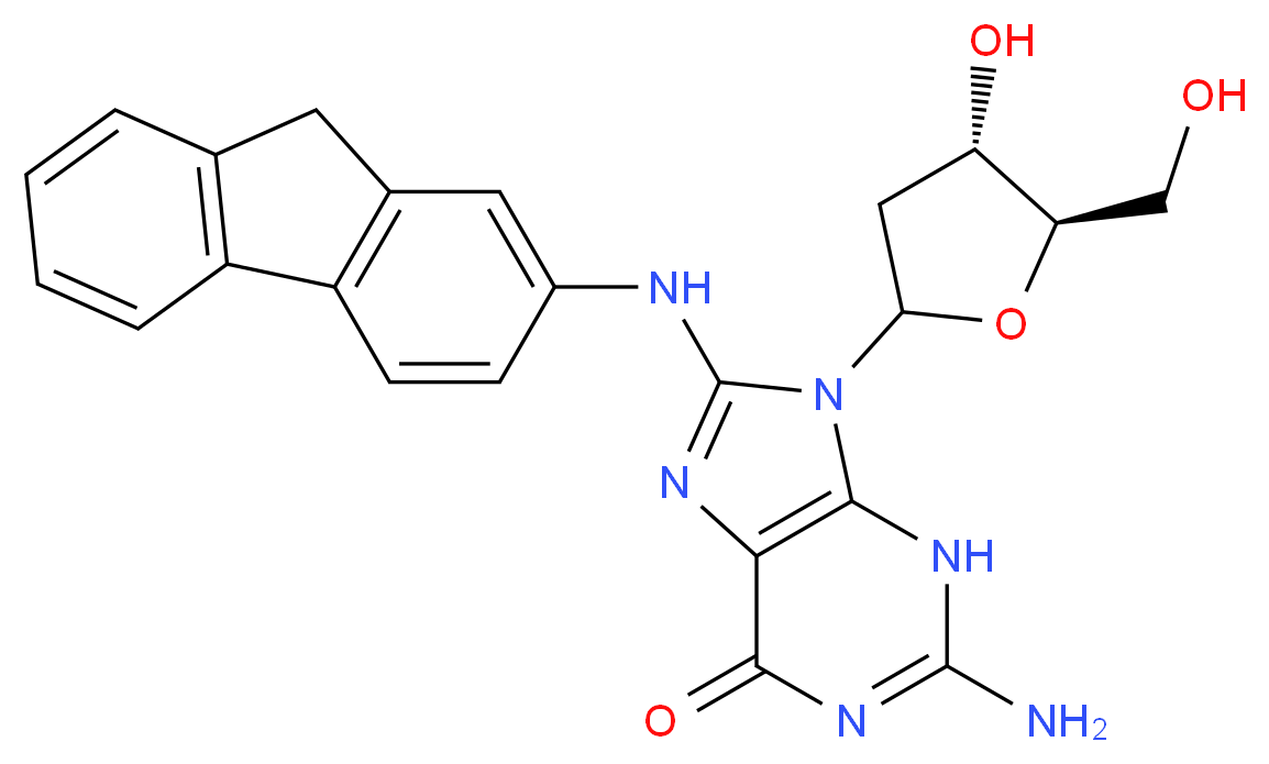 2-amino-8-[(9H-fluoren-2-yl)amino]-9-[(4S,5R)-4-hydroxy-5-(hydroxymethyl)oxolan-2-yl]-6,9-dihydro-3H-purin-6-one_分子结构_CAS_73051-69-1