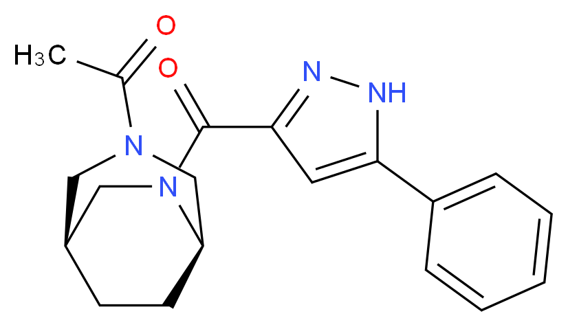 (1S*,5R*)-3-acetyl-6-[(5-phenyl-1H-pyrazol-3-yl)carbonyl]-3,6-diazabicyclo[3.2.2]nonane_分子结构_CAS_)