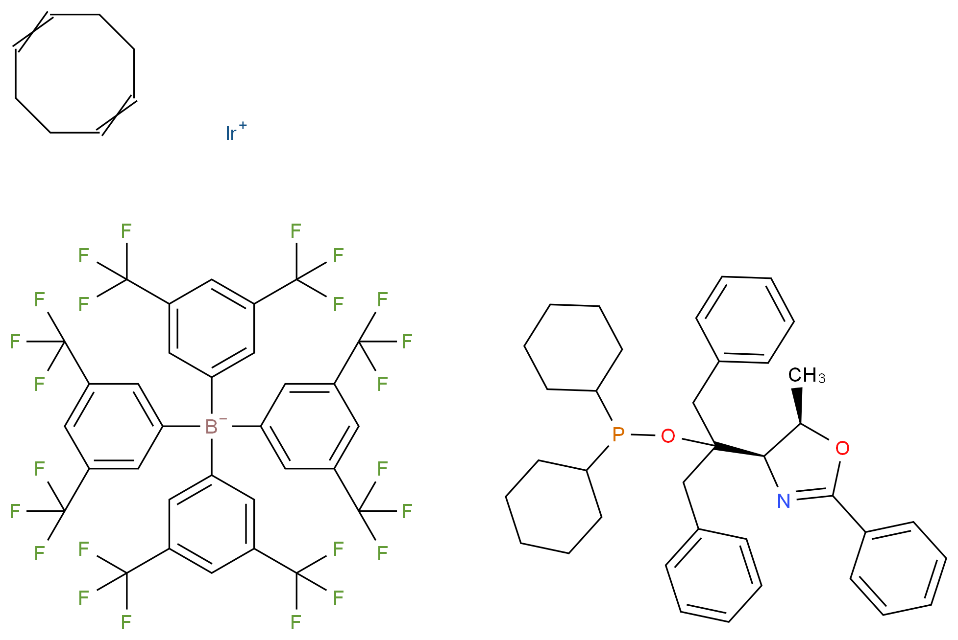 1,5-Cyclooctadiene{[dibenzyl((4S,5S)-5-methyl-2-phenyl-4,5-dihydro-4-oxazolyl)methyl]dicyclohexylphosphinite κN:κP}iridium(I) tetrakis(3,5-bis(trifluoromethyl)phenyl)borate_分子结构_CAS_583844-38-6)