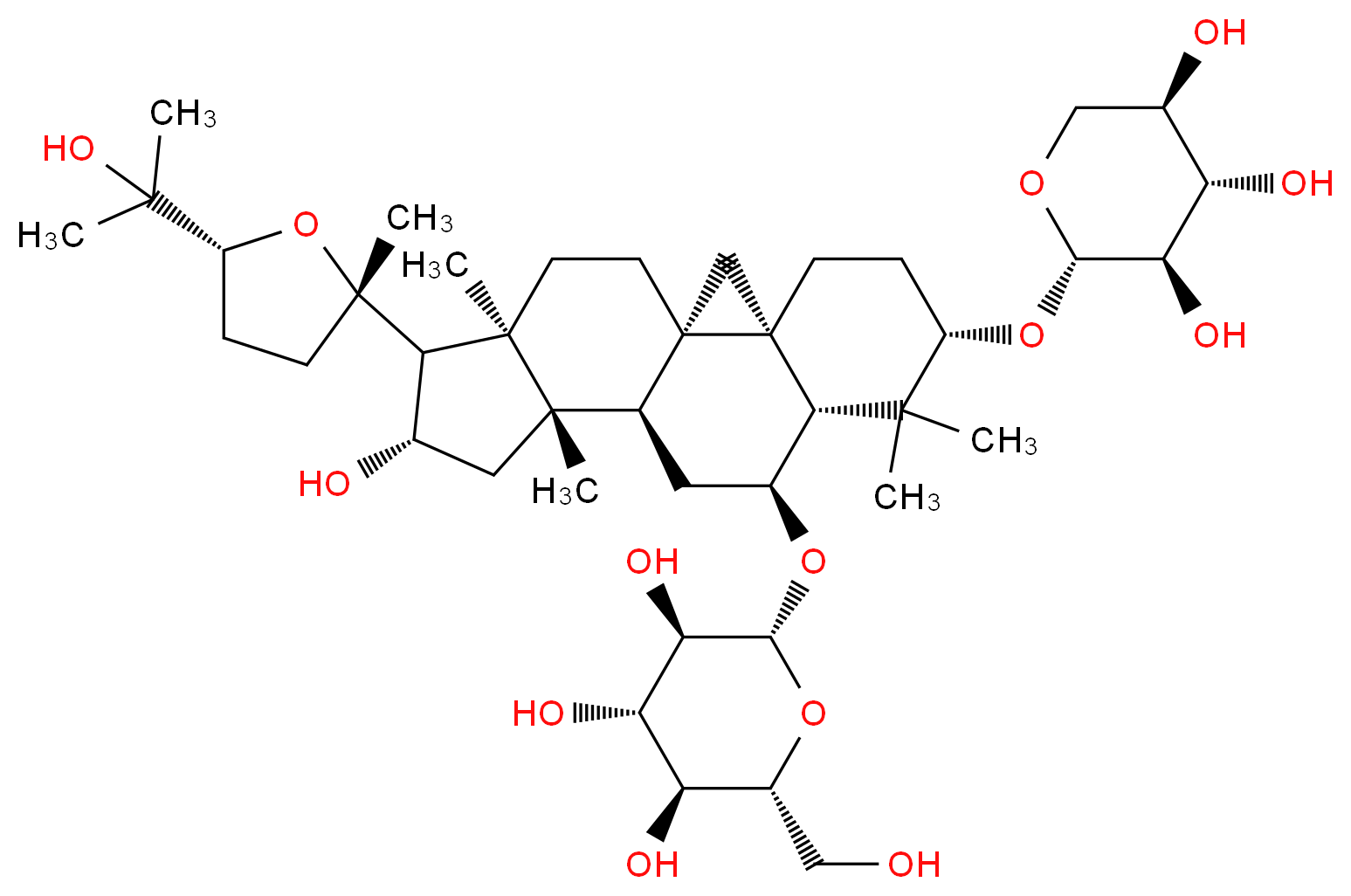 (2R,3R,4S,5S,6R)-2-{[(1S,3R,6S,8R,9S,11S,12S,14S,15R,16R)-14-hydroxy-15-[(2S,5R)-5-(2-hydroxypropan-2-yl)-2-methyloxolan-2-yl]-7,7,12,16-tetramethyl-6-{[(2S,3R,4S,5R)-3,4,5-trihydroxyoxan-2-yl]oxy}pentacyclo[9.7.0.0^{1,3}.0^{3,8}.0^{12,16}]octadecan-9-yl]oxy}-6-(hydroxymethyl)oxane-3,4,5-triol_分子结构_CAS_83207-58-3