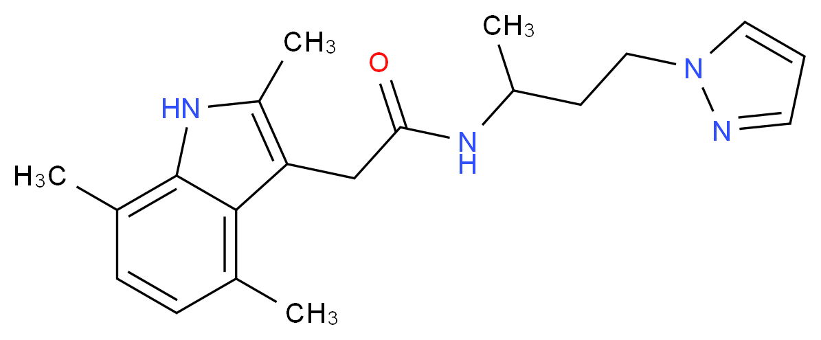 N-[1-methyl-3-(1H-pyrazol-1-yl)propyl]-2-(2,4,7-trimethyl-1H-indol-3-yl)acetamide_分子结构_CAS_)