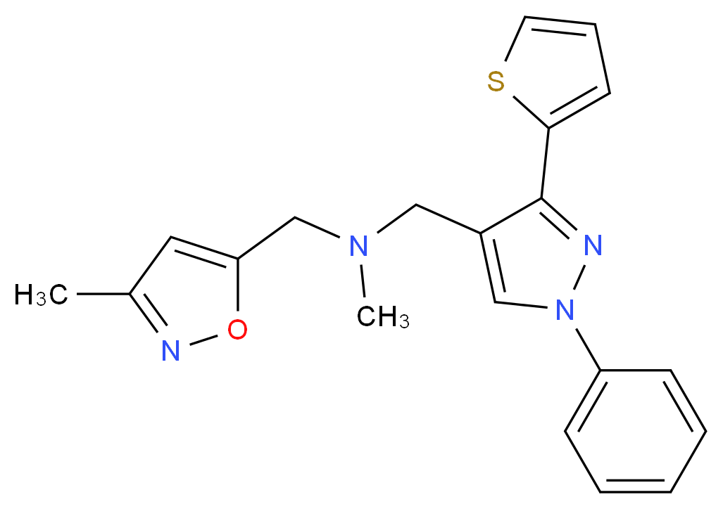 N-methyl-1-(3-methylisoxazol-5-yl)-N-{[1-phenyl-3-(2-thienyl)-1H-pyrazol-4-yl]methyl}methanamine_分子结构_CAS_)