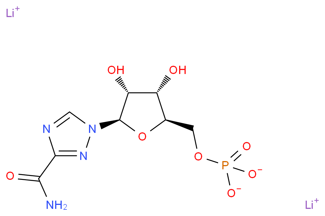 dilithium(1+) ion [(2R,3S,4R,5R)-5-(3-carbamoyl-1H-1,2,4-triazol-1-yl)-3,4-dihydroxyoxolan-2-yl]methyl phosphate_分子结构_CAS_66983-94-6