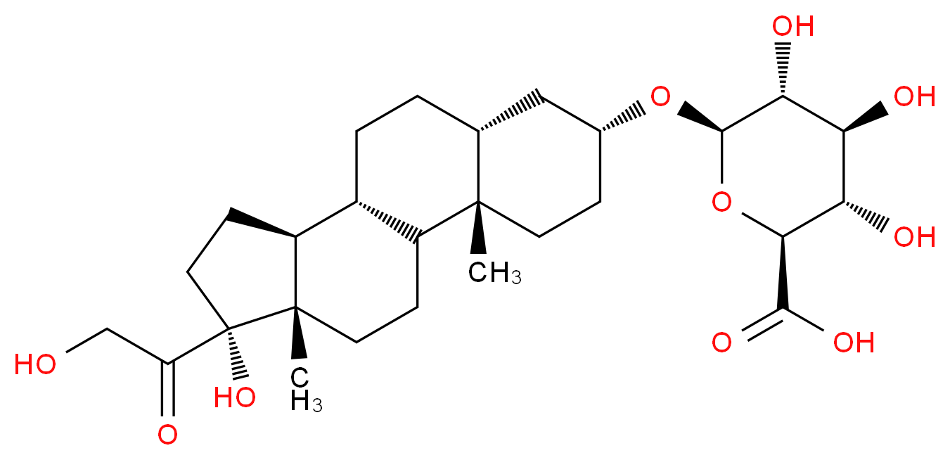 (2S,3S,4S,5R,6R)-3,4,5-trihydroxy-6-{[(2S,5R,7R,10R,11S,14R,15S)-14-hydroxy-14-(2-hydroxyacetyl)-2,15-dimethyltetracyclo[8.7.0.0<sup>2</sup>,<sup>7</sup>.0<sup>1</sup><sup>1</sup>,<sup>1</sup><sup>5</sup>]heptadecan-5-yl]oxy}oxane-2-carboxylic acid_分子结构_CAS_56162-40-4